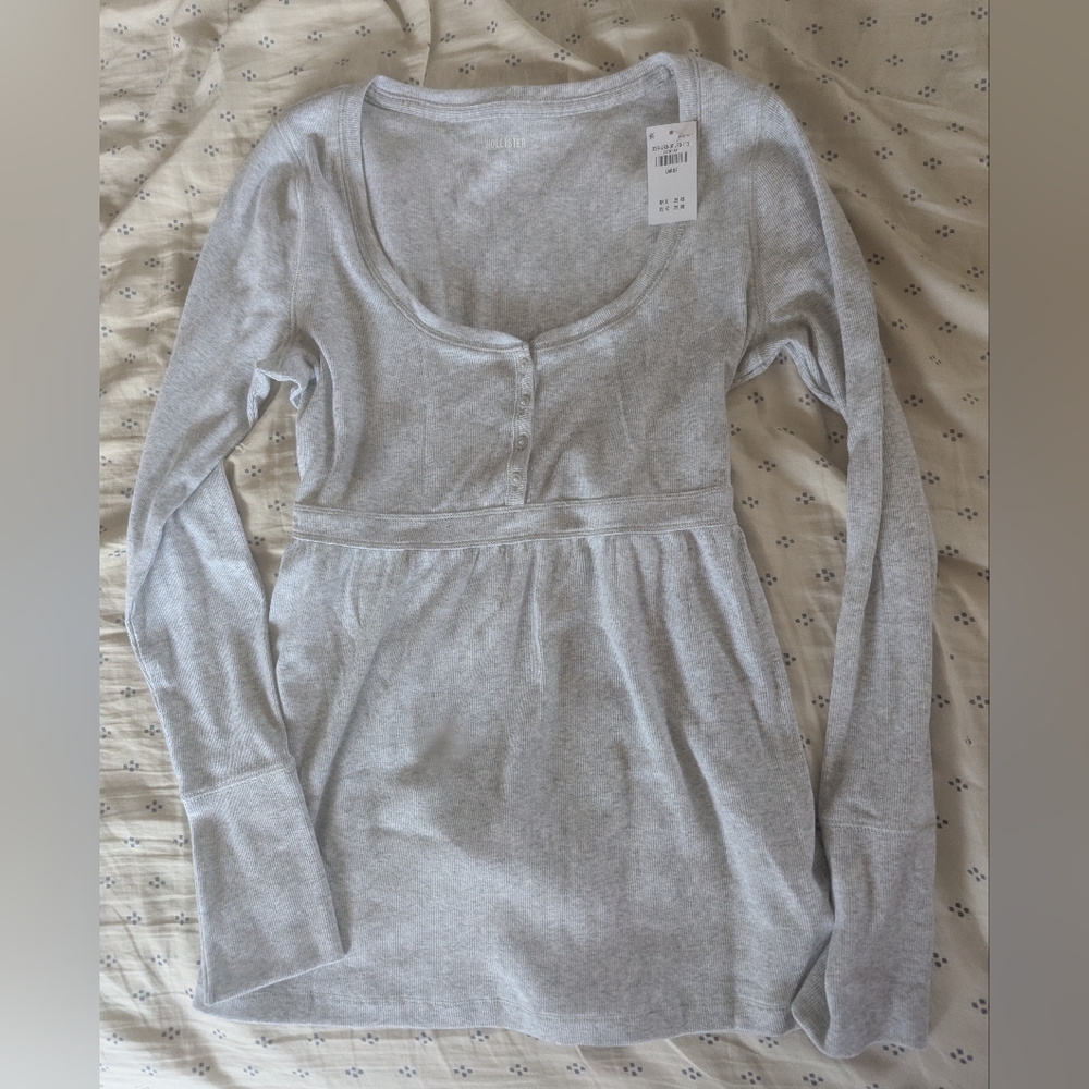 Hollister 2000's Y2K Throwback Babydoll Top Gray Heather Large